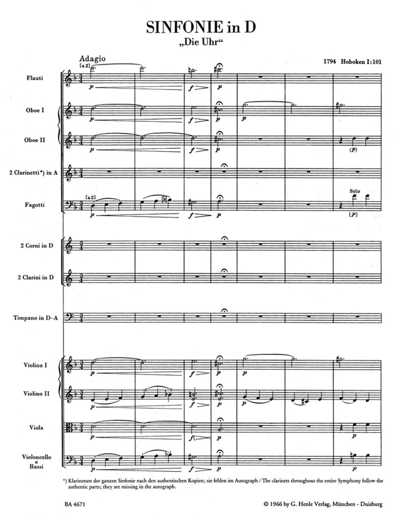 London Symphony No. 8 D major Hob.I:101 The Clock